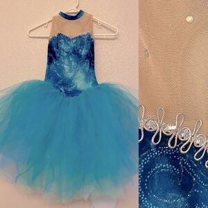 Costume Gallery Dance ballet tutu teal aqua blue velvet rhinestone mesh -MC
